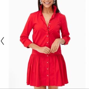 Rochelle Behrens Red Drop Waist Shirt Dress